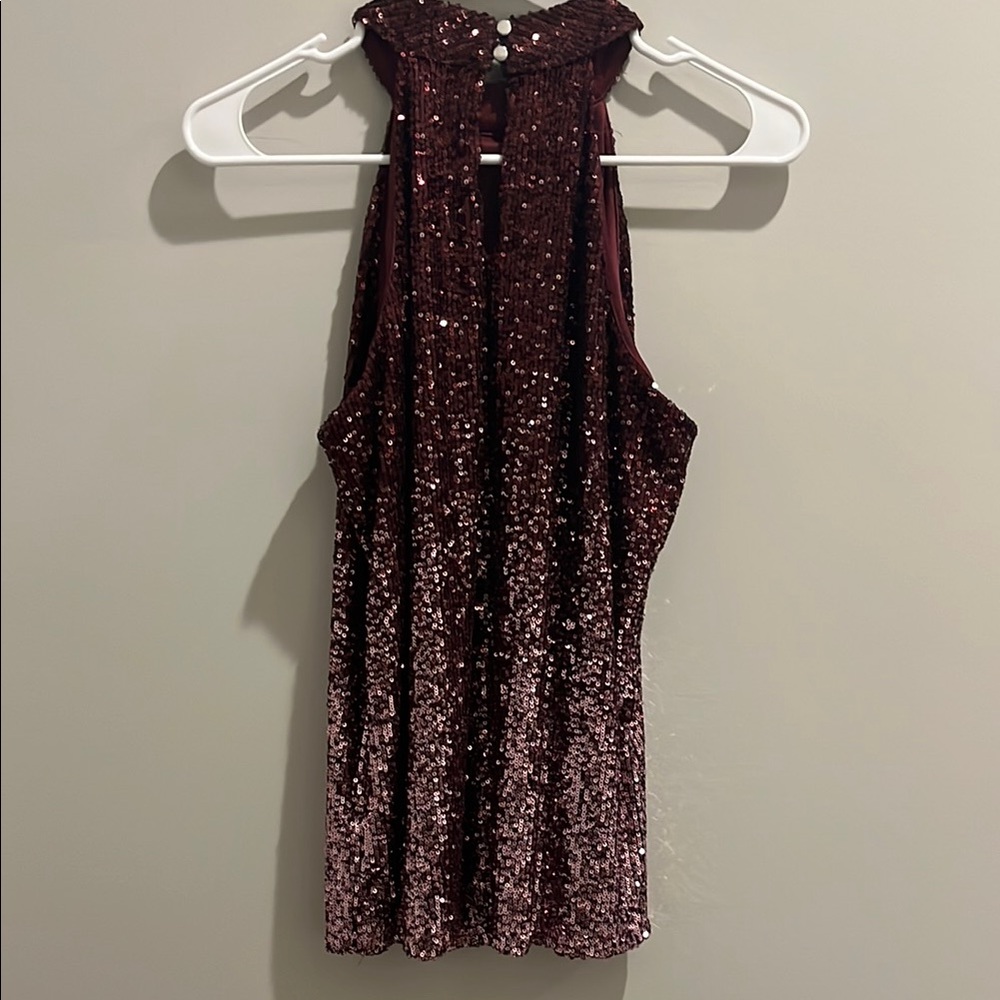 Women’s Cable & Gauge Burgundy Sequin Halter Top Size Small - Picture 11 of 12